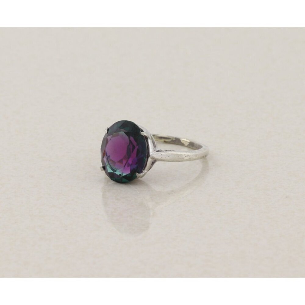 Sterling Silver Blue Purple Green Color Change Cubic Zirconia Ring Size 8 - Picture 5 of 8